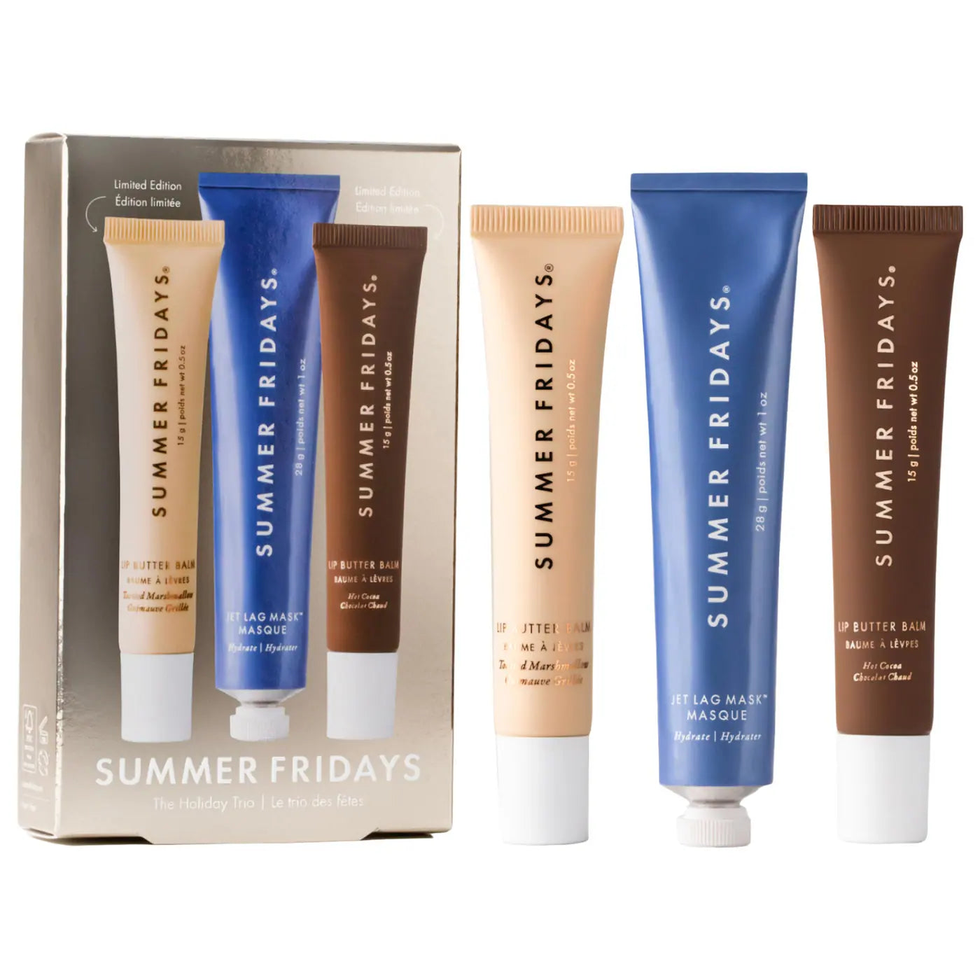 The Holiday Trio Set with Lip Butter Balm in Hot Cocoa & Toasted Marshmallow - Summer Fridays PREVENTA .