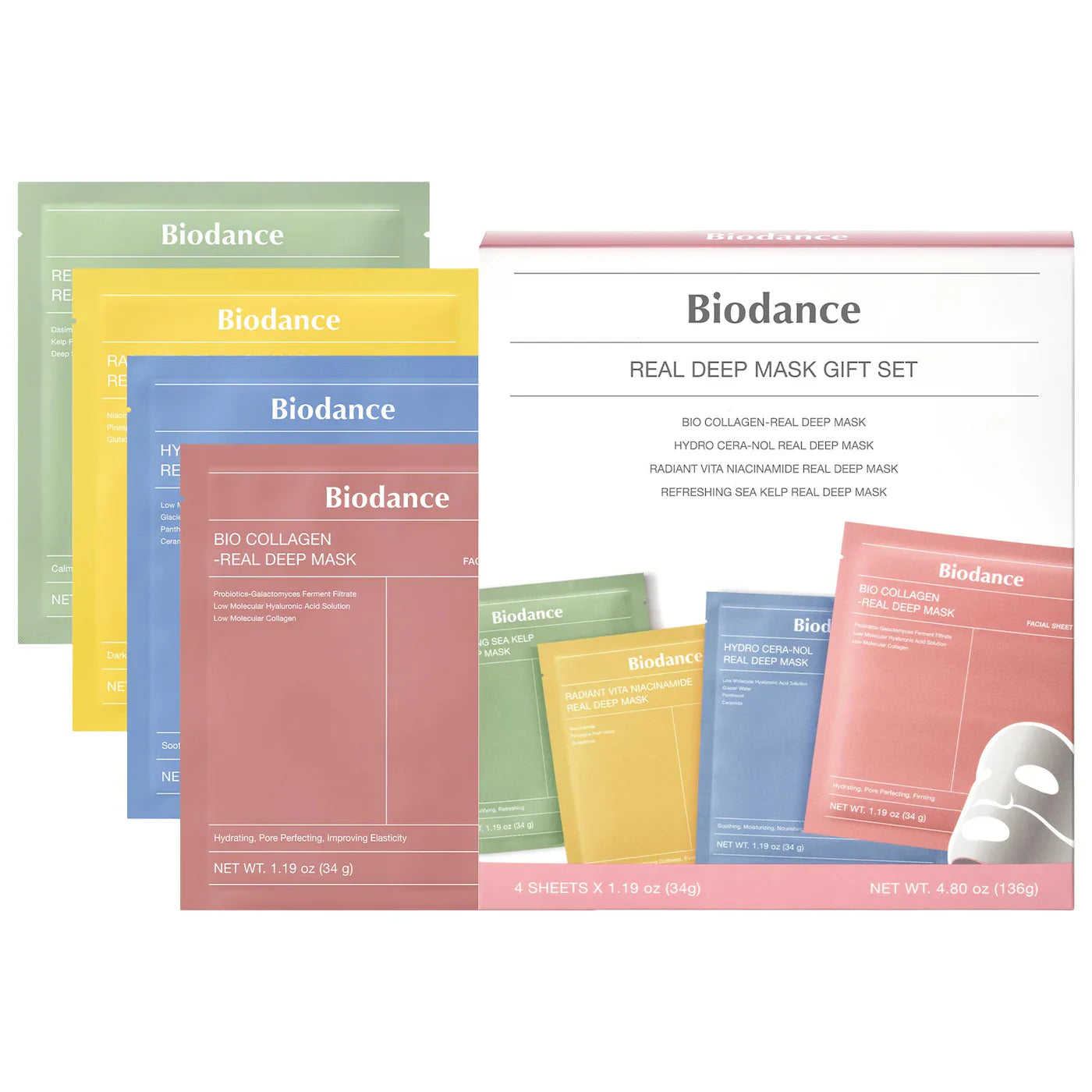 Real Deep Mask Gift Set - 4 Masks for Pore Care, Hydration, Calming and Dark Spot Treatment - Biodance  PREVENTA.