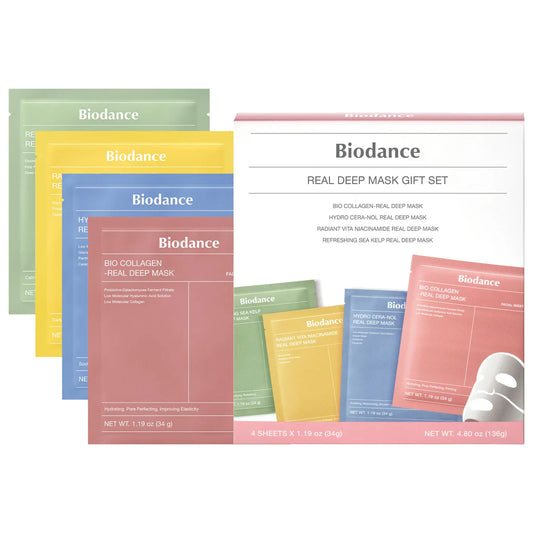 Real Deep Mask Gift Set - 4 Masks for Pore Care, Hydration, Calming and Dark Spot Treatment - Biodance  PREVENTA.